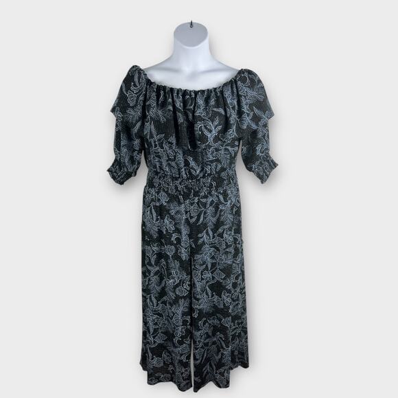 Lauren Ralph Lauren Floral Crepe Off-The-Shoulder Jumpsuit Wide Leg Cropped 14 - Picture 1 of 9